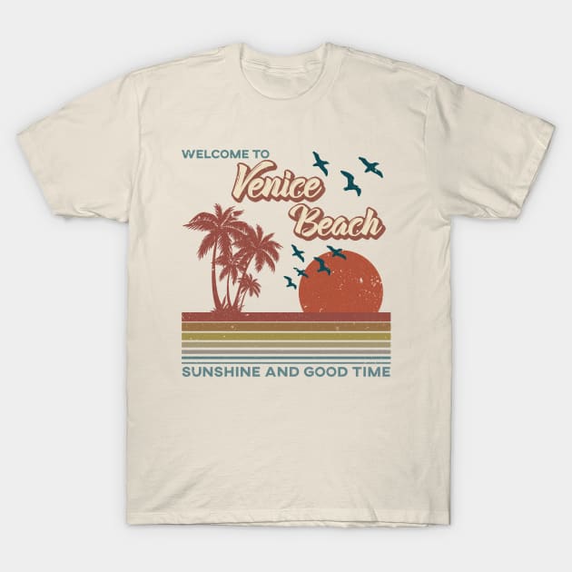 Venice Beach - Venice Beach Retro Sunset T-Shirt by Mondolikaview